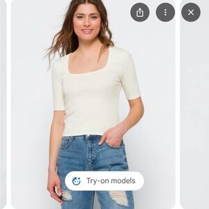 Marine Layer White Ribbed Square Neck Top